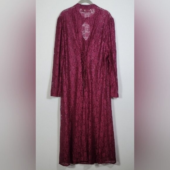 Vintage Women Sheer Lace Maxi Gown 22 Red Renaissance Corset Button Up Witch - Picture 11 of 15